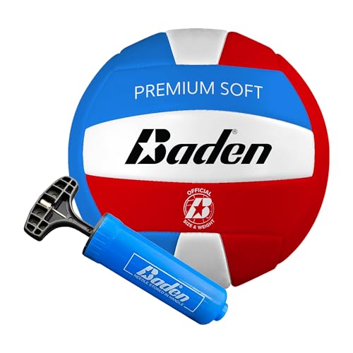 Baden Premium Soft Synthetic Leather Official Size & Weight Outdoor Volleyball 6 Pack with Pump