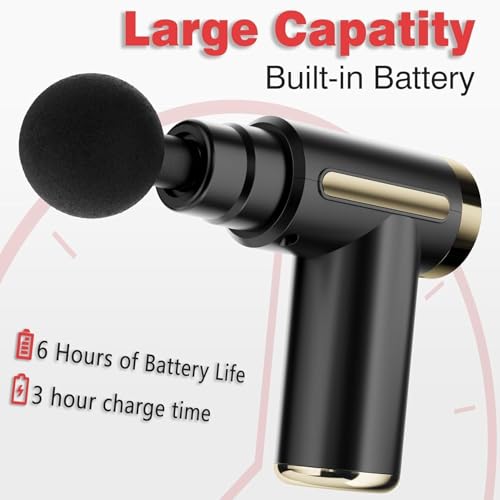Mini Massage Gun Deep Tissue Muscle Massager with 6 Speeds & 4 Massage Heads, Super Quiet Handheld Percussion Massager for...