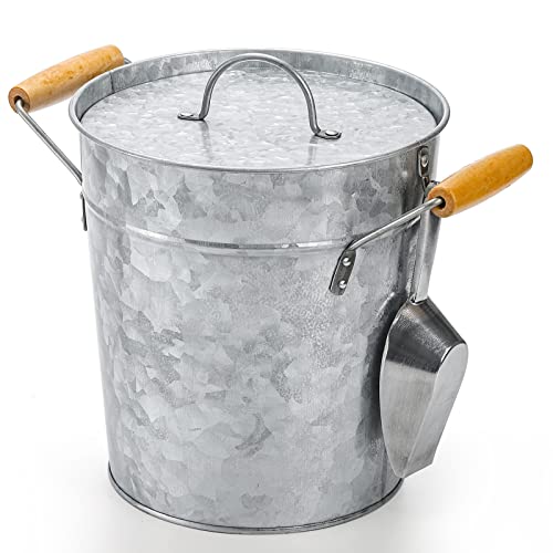 Frcctre Farmhouse 4 Liter Ice Bucket with Lid, Galvanized Metal Beverage Tub with Scoop and Handles, Drink and Wine Chille...