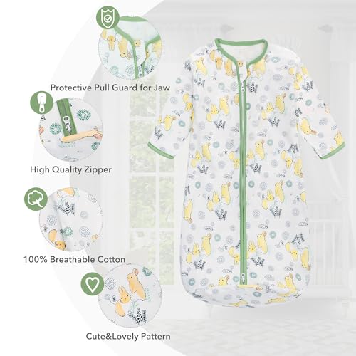 Miracle Baby Long Sleeve Sleep Sack 2-Pack, 100% Cotton Wearable Blanket Baby Sleeping Bag for Newborn Infant Toddler