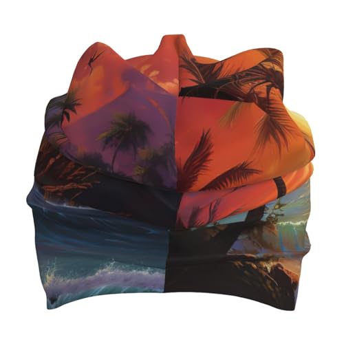 Tropical Sunset Print Beanie Hat Soft Thermal Cap Winter Headwear for Cold Indoor Outdoor Activities Black