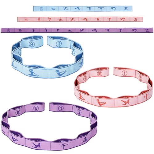 Teyva Daily 3 Pcs Stretch Strap with Loops Elastic Yoga Stretching Strap Multi Loop Stretch Bands for Exercise Therapy, Pi...