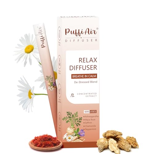Herbal Diffuser Pen, Relax Diffuser with Chamomile, Peppermint, Saffron, Ashwagandha & Black Maca Root for Breathing in Ca...