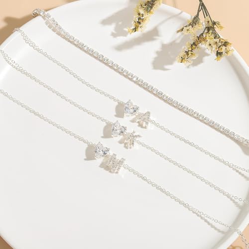 CIOMY Heart Initial Silver Anklets for Women Waterproof Dainty Silver Plated ankle bracelets for women Large Ankle Women's...