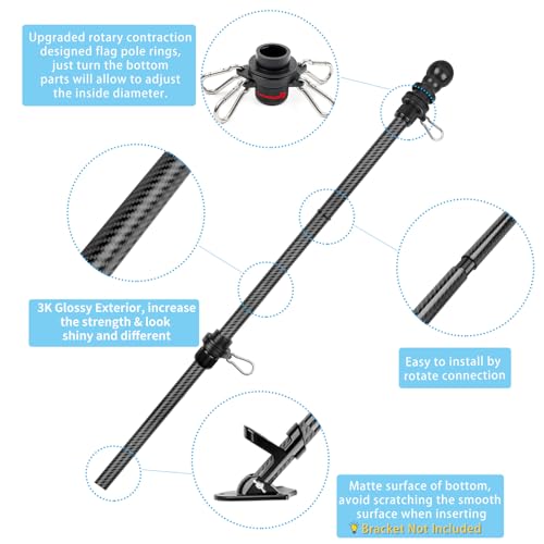HIBLE 8 Foot Black Flag Pole 1 Inch Carbon Fiber Flag Pole for House Porch with Built-in Smooth Bearings Spinners (6 Secti...