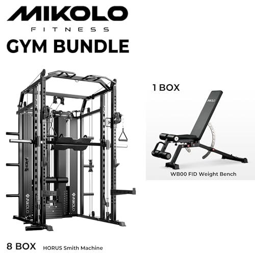 Mikolo Smith Machine with Weight Stack, Power Cage Home Gym System with LAT Pulldown & Cable Crossover, Multi-Functional T...