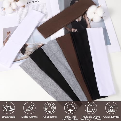 Ztomine Headbands for Women, 8pcs Stretchy Non Slip Soft Cotton Cloth Hair Bands for Sports, Workout, Yoga and Running