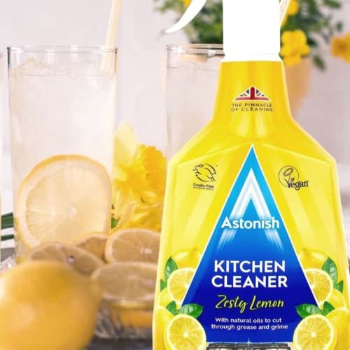 Astonish Zesty Lemon Scented Kitchen Cleaner 3 Pack - All Purpose Cleaning Solution Removes Grease, Grime, & Surface Stains - Cruelty Free Kitchen Grease And Multi Surface Cleaner - 750ml Spray Bottle