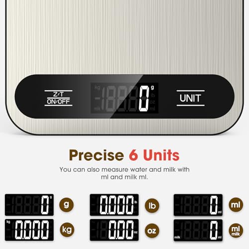 Mik-Nana Food Scale, 22lb Digital Kitchen Scale with 6 Units Tare Function & LCD Display, Stainless Steel Weight Grams and...