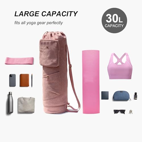 ESVAN Yoga Mat Bag with Multi Pockets Drawstring Yoga Mat Carrier Pilates Exercise Multi-Functional Storage Bag