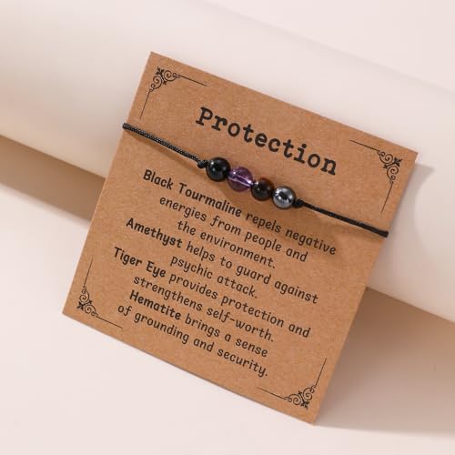 Korotho Empath Protection Bracelet Empath Bracelets Gifts for Her Natural Healing Crystal Beaded Bracelet, Tourmaline, Ame...