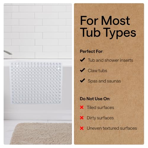 GORILLA GRIP Patented Bath Tub Shower Mat, Machine Washable Bathtub Floor Liner Mats, Suction Cups and Drain Holes to Keep...