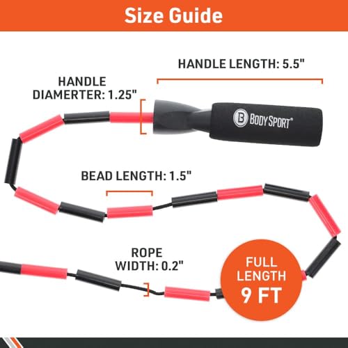 BodySport ZZR184 Beaded Jump Rope - Expand Your Workout Routine - Foam Handles for Firm Grip - 9 Ft. Rope