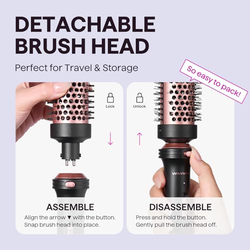 Wavytalk Thermal Brush, 1 1/2 inch Heated Round Brush with Detachable Head, Velvet Pouch and Dual Voltage for Travel, Easy...