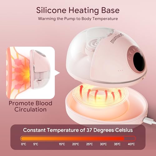 Heated Base Hands Free Breast Pump, Wearable Breastfeeding Pump of Baby Heated Dustproof Base, Voice Prompts LED Display w...