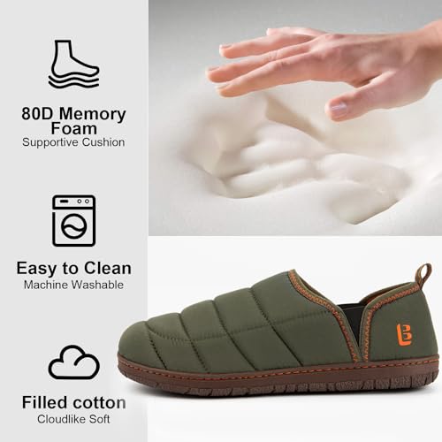 LongBay Men's Outdoor Slippers Two Tone Warm Memory Foam Slip On Indoor House Shoes bedroom Loafers