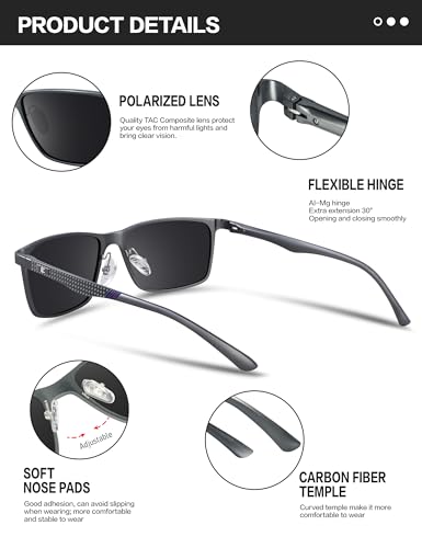 BIRCEN Polarized Mens Sunglasses for Driving: UV Protection Al-Mg Metal Sunglasses Lightweight Shades for Fishing Travel Golf