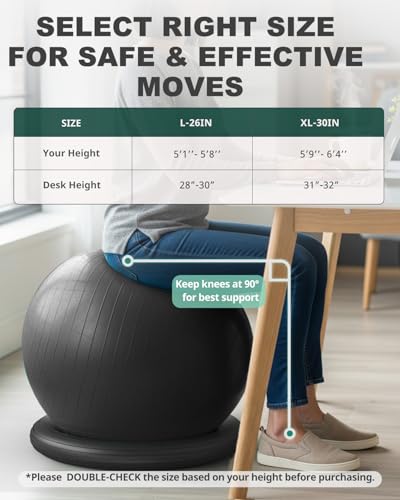 Trideer Exercise Ball for Office Desk, Yoga Ball Chair to Relieve Back Pain, Stability & Fitness Ball Seat with Base, Home...