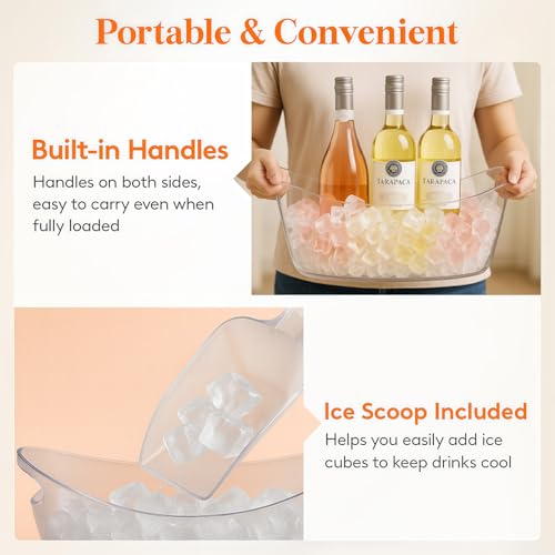 Ice Buckets for parties Wine Bucket, Clear Acrylic 5.5 Liter Plastic Tub for Drinks and Parties, Food Grade, Perfect for W...