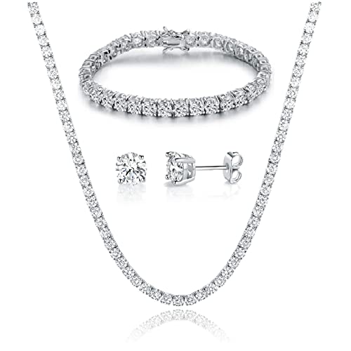 Gemsme 18K Yellow Gold/White Gold Plated Wedding Jewelry Set Tennis Necklace/Bracelet/Earrings Sets Pack of 3