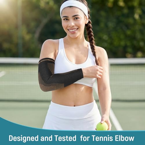 Vlela Copper Elbow Compression Sleeve - Tennis & Golfers Elbow Support Brace, Extends to Forearm for Complete Pain Relief,...