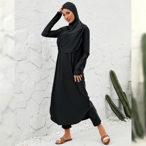 Muslim Swimsuits for Women Swimwear Long Sleeve Burkini Full Cover Swimsuit Hijab Rash Guard, 3pcs Set