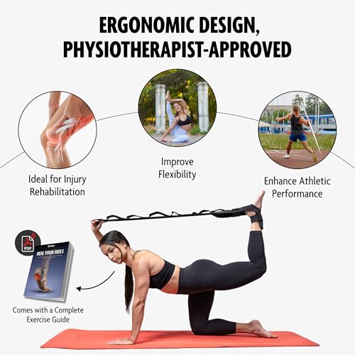 DMoose Fitness Foot & Calf Stretcher with Adjustable Padded Stretching Strap for Plantar Fasciitis, Hamstring, Heel Spurs ...