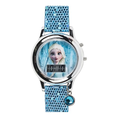 Disney Frozen 2 Elsa & Anna Kids Digital Watch with Glitter Strap and Stone Charm, Interactive LED Light Show, Easy-Read L...