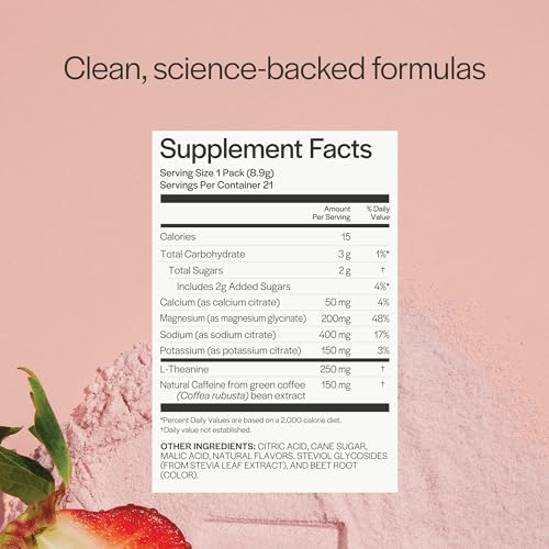 Gainful Hydration + Caffeine Powder Packets with Key Electrolytes Magnesium & Sodium + L Theanine, Low Sugar Drink Mix, St...