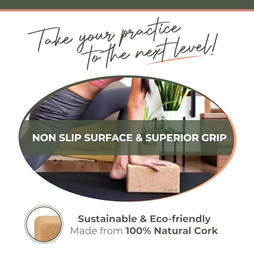 Y O Gayo Premium Cork Yoga Blocks – Durable & Sturdy Natural Cork Yoga Blocks for Stability, Balance, Alignment, Stretchin...