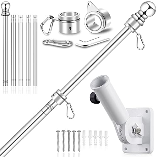 6 FT Flag Pole Kit with Mutil-Position Adjustable Bracket & Metal Tangle Free Flagpole Rings, 1" Thicken Stainless Steel O...