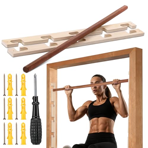 Leinuosen Doorway Pull-up Bar Sets Adjustable 5 Levels Wooden Doorway Pull-up Bar and 2 Door Frame with 6 Sets of Screw-in...