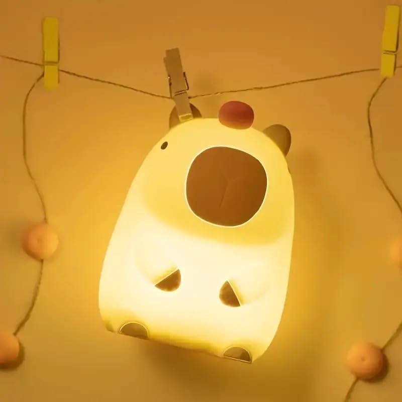 Night Light Cute Tangerine Led Squishy Novelty Animal Night Lamp Dimmable Soft Silicone Nursery Nightlight For Kids  Rechargeable Bedroom Touch Lamp  Dorm Decor  Baby Boys Girls Gift(Capybara)