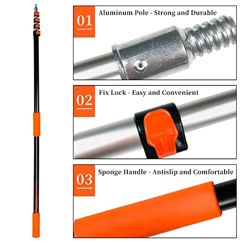 Buyplus 26ft Reach, 5 to 20ft Telescoping Pole, Paint Roller Extension Pole, Multi-Purpose Extendable Pole, Lightweight St...