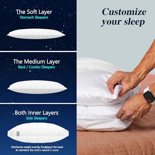 Nuzzle Cooling Adjustable Pillow for Side Sleepers, Luxury Standard Size Bed Pillow Hotel Collection - Best Adjust Height ...