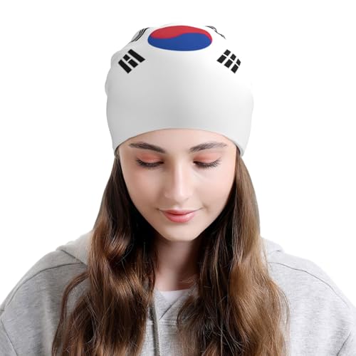 sackhg Flag of Republic of Korea Print Winter Beanie Hat Men Women Soft Lightweight Thermal Cap for Outdoor Skiing Wear Black