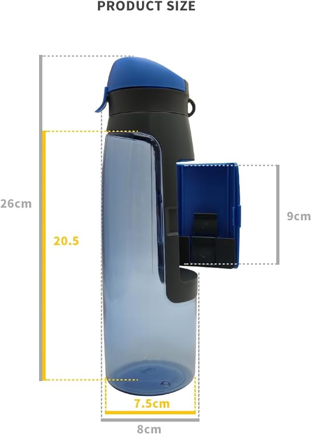 Water Bottle with Storage Compartment and Key Holder, Grey, MP- W02