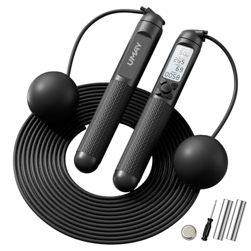 UMAY Weighted Cordless Jump Rope, Adjustable Length Ropes Ropeless with LCD Counter Display for Women Kids, Smart Skipping...