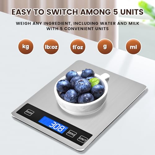 33lb Food Scale, Digital Kitchen Scale Batteries and USB Charging,1g/0.05oz Precise Graduation, Waterproof Stainless Steel...