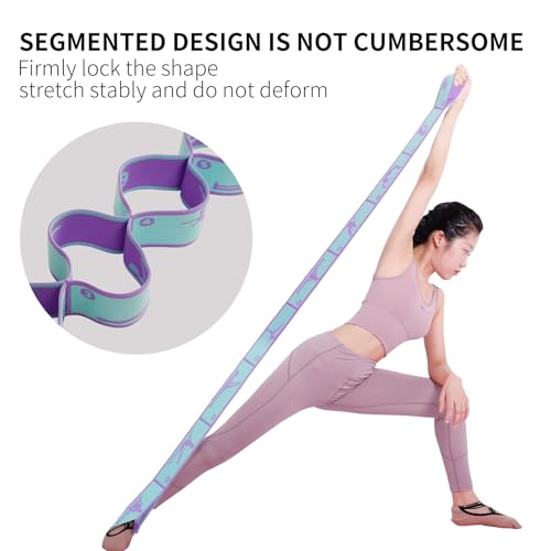 Elastic Yoga Stretching Strap with 9 Loops Pattern Guide, Stretch Straps for Pilates, Dance, Gymnastics Physical Therapy, ...