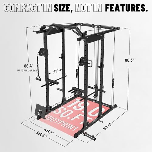 Mikolo Power Cage, Power Rack with Cable Crossover System, 1500LBS Squat Rack with LAT Pull Down System, Workout Cage with...