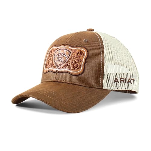 ARIAT Women's Trucker Cap with Leather Floral Patch and Snapback Closure