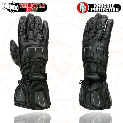 Milwaukee Leather SH717 Men's Black Leather Gauntlet Racing Motorcycle Hand Gloves W/Hard Knuckle Protection Extra Grip Re...