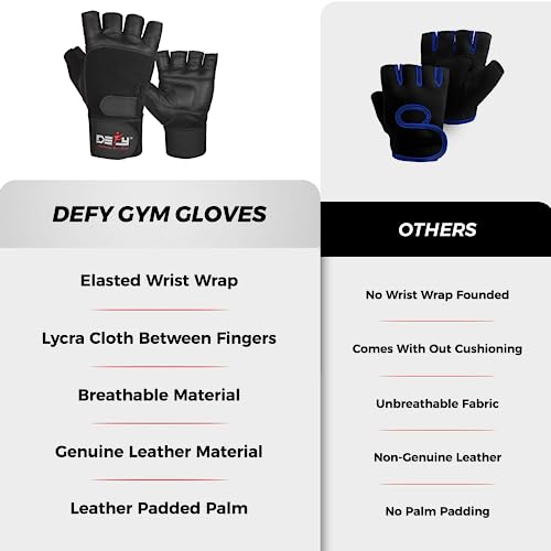 DEFY Padded Weight Lifting Gloves with 13" Long Wrist Wrap Genuine Leather Gym Gloves for Power Lifting, Cross Training, W...