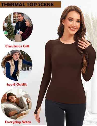 Tfovorlein Womens Long Sleeve Thermal Tops Ladies Fleece Lined Baselayer Undershirt for Winter Cold Weather with Thumb Holes