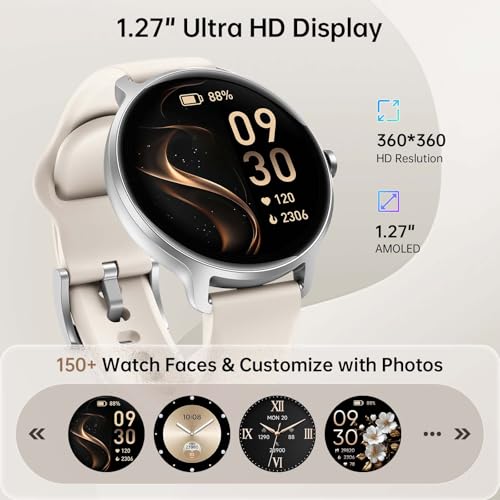 Smart Watch for Women, 1.27" AMOLED Screen Smartwatch with Answer/Make Call for iPhone/Android/Samsung, Fitness Tracker wi...