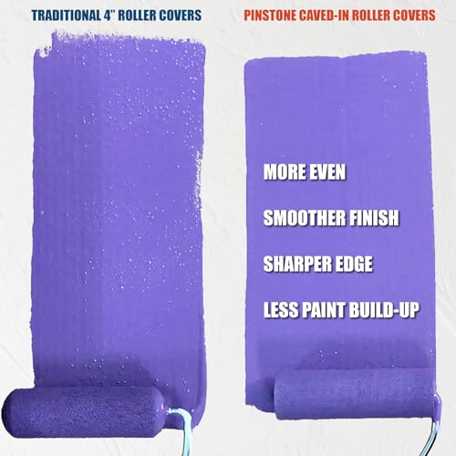 PinStone 11 Pack 4" High Density Foam Paint Roller Kit, Special Caved-in Foam Roller for Smooth & Precision Finish, Small ...