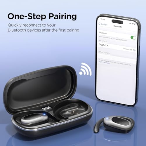 Open Ear Wireless Headphones Air Conduction Earbuds with Mic 42H Playtime Clear Calls LED Digital Display Over Earphones L...