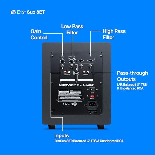PreSonus Eris Sub 8BT — 8" Inch Powered Subwoofer, Powered Sub, Active Subwoofer, Wireless, Bluetooth, Home Audio, Bass Sp...