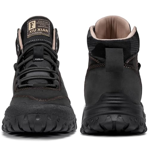 KEFUWU Men's Hiking Boots Waterproof Non-Slip Leather Mid Top Ankle Boot Lightweight Hiker Breathable Trekking Boot